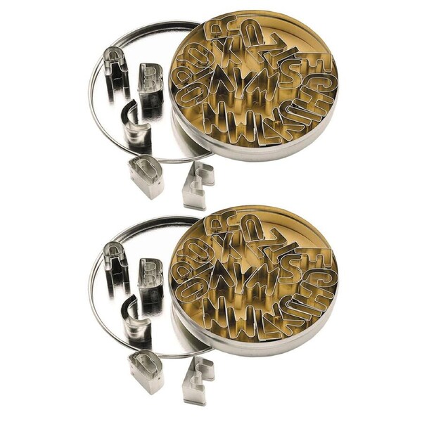 2x 26pc Mastercraft Alphabet/Letters Cookie Metal Cutters In Tin Baking Set SLVR