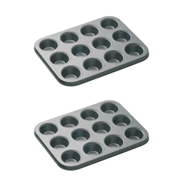2x Mastercraft 26x20cm Heavy Base 12-Cup Non-Stick Mini Muffin Pan Baking Black
