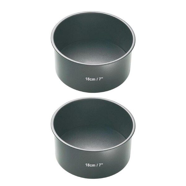 2x Mastercraft 18cm Heavy Loose Base Deep Cake Pan Baking Mould Charcoal Grey