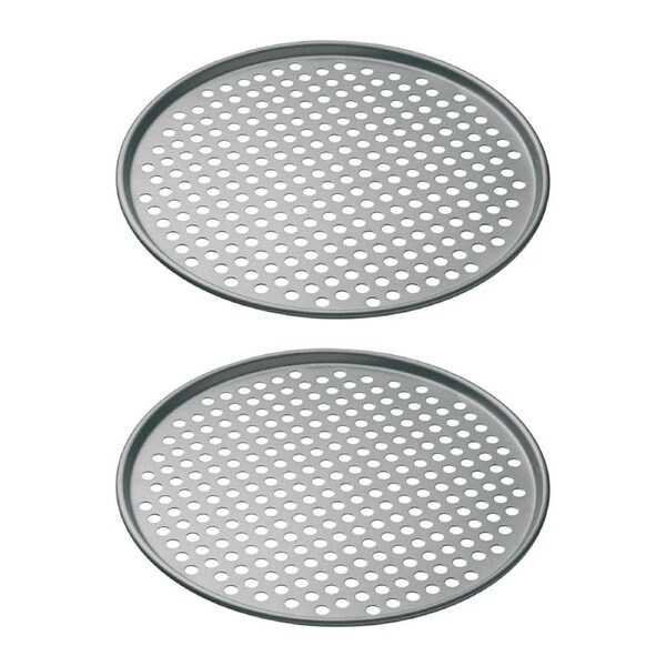 2x Mastercraft 32cm Heavy Base Non-Stick Round Pizza Crisper Tray Baking Black