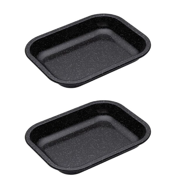 2x Mastercraft Pro Vitreous 27x21cm Enamel Roasting Pan Kitchen Baking Tray BLK