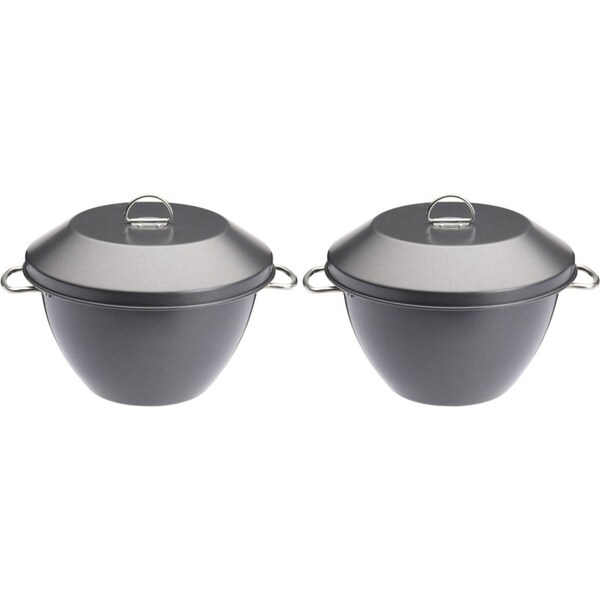 2x Mastercraft Heavy Base 20cm/2L Non-Stick Pudding Steamer w/Cover & Handle GRY
