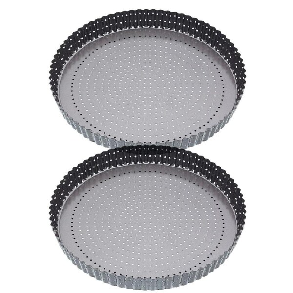 2x Mastercraft Crusty Bake 30cm Loose Base Non-Stick Round Flan Quiche Pan Black
