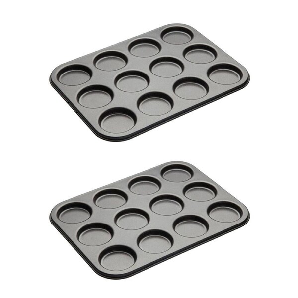 2x Mastercraft 35x27cm Heavy Base 12-Cup Non-Stick Macaron Pan Baking Mould BLKL