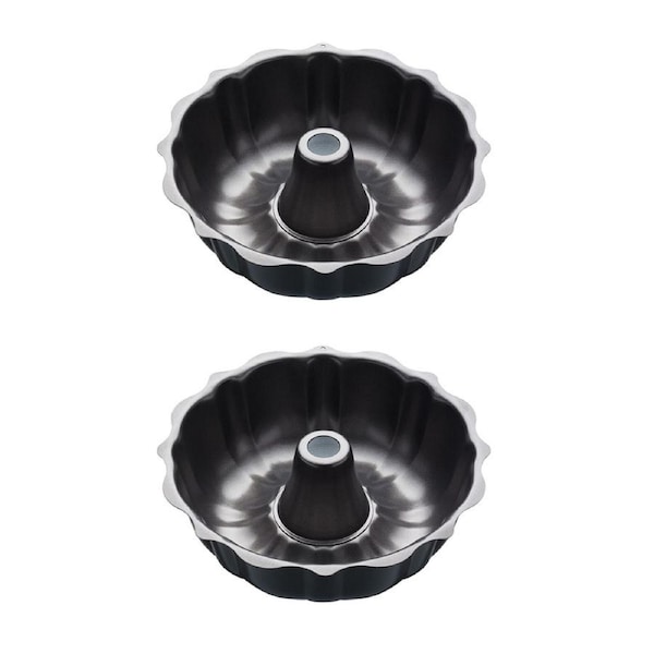 2x Mastercraft 27cm Heavy Base Fluted Non-Stick Ring Cake Pan Baking Mould Black