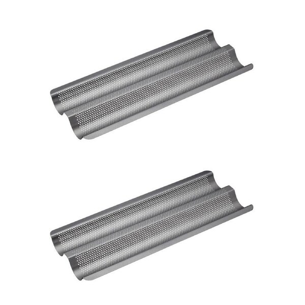 2x Mastercraft Crusty Bake 39x16cm Non-Stick Baguette Tray Kitchen Baking Grey