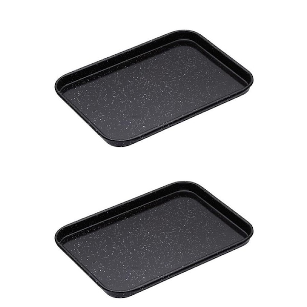 2x Mastercraft 24cm Rectangle Pro Vitreous Enamel Baking Sheet Oven Tray Pan BLK