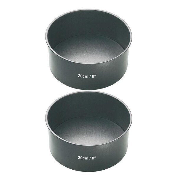 2x Mastercraft 20cm Heavy Loose Base Non-Stick Round Deep Cake Pan Baking Black
