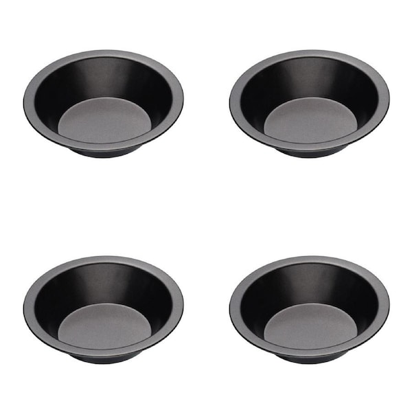 4x Mastercraft 10cm Heavy Base Individual Non-Stick Round Pie Dish Baking Black