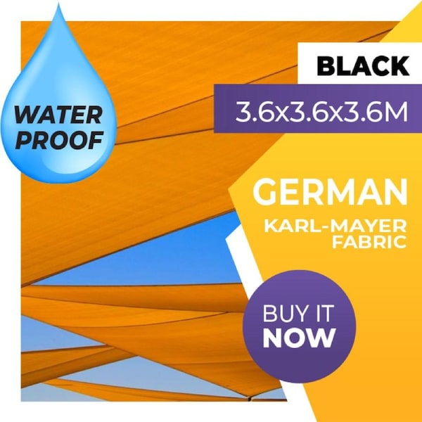 WATERPROOF SHADE SAIL TRIANGLE BLACK 3.6x3.6x3.6 SUN AWNING 3.6 x 3.6 x 3.6m