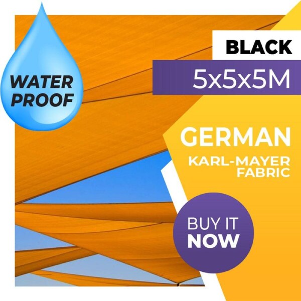 WATERPROOF SHADE SAIL TRIANGLE BLACK 5x5x5m SUN 5x5x5 5 x 5 x 5m