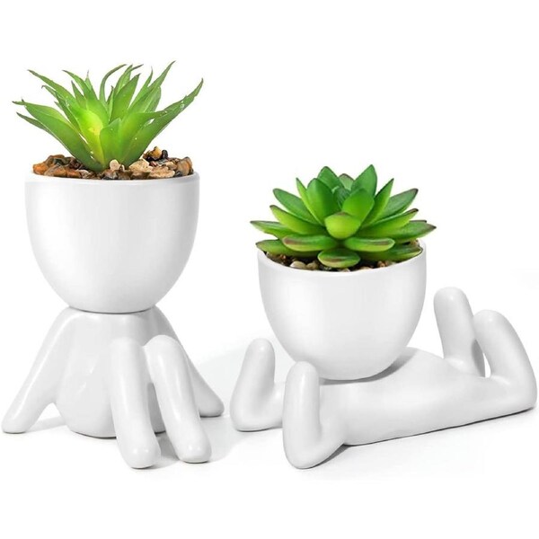 2 pack Fake Succulent Plants Artificial Human Shaped Pots Desk Decor