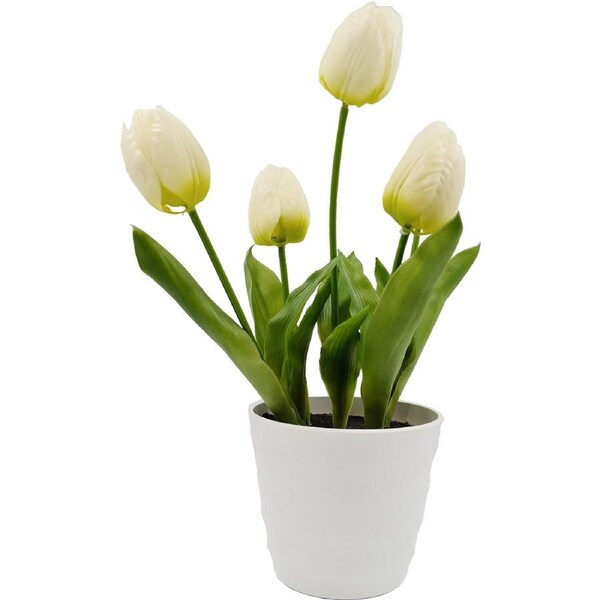 Potted Fake White Tulips Plastic Plant