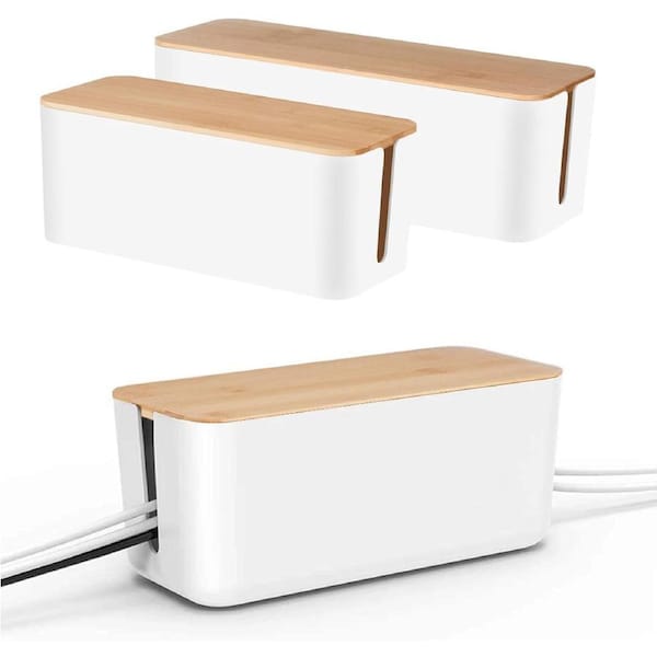 Cable Management Box Bamboo Lid White