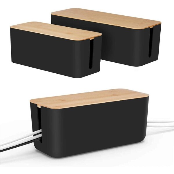 Cable Management Box Bamboo Lid Organizer