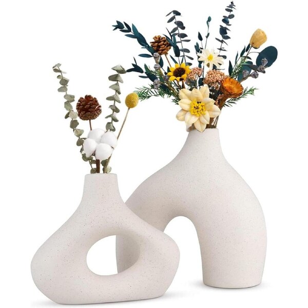White Ceramic Vase Set 2 Modern Home Decor