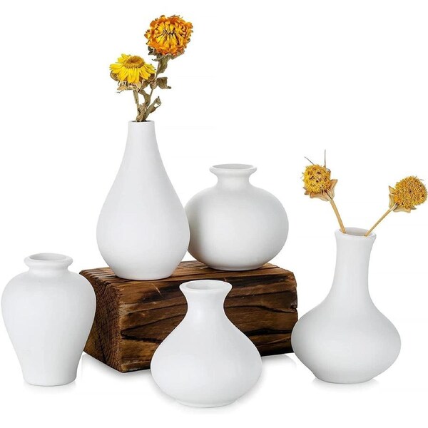 5 pack Small White Ceramic Vases Home Decor
