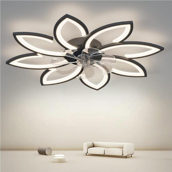 Modern Ceiling Light Fan Low Profile 6 Wind 3 Color (90 cm Black)