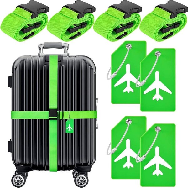8 Pack Luggage Straps Suitcase Tags Set (Fluorescent Green)
