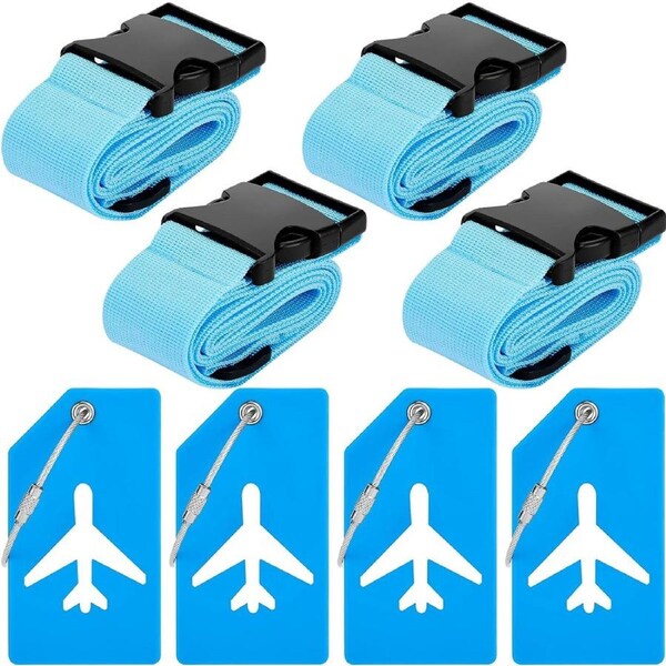 8 Pack Luggage Straps Set Travel Accessories Blue