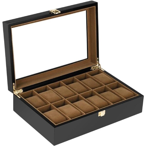 12 Slot Men Watch Box Wood Display