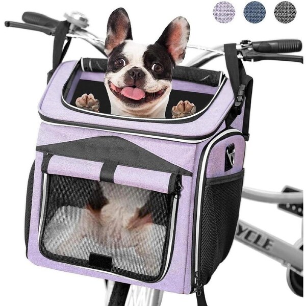 Dog Bike Basket Carrier for Cats and Dogs (Purple)