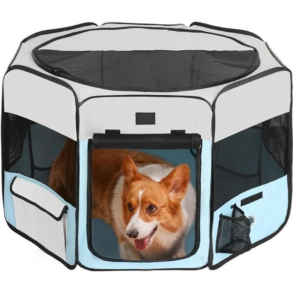 Portable Foldable Pet Crate Medium Blue