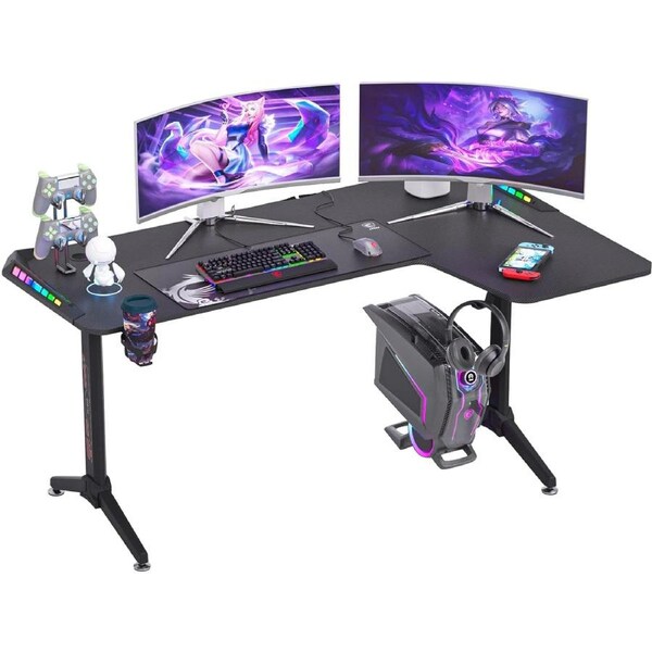 Computer Gaming Desk RGB LED LShape