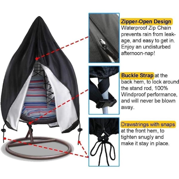 Outdoor Egg Swing Chair Cover Waterproof 190x115cm, Black
