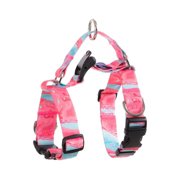 Dog Double-Lined Straps Harness Adjustable M MARBLE PINK