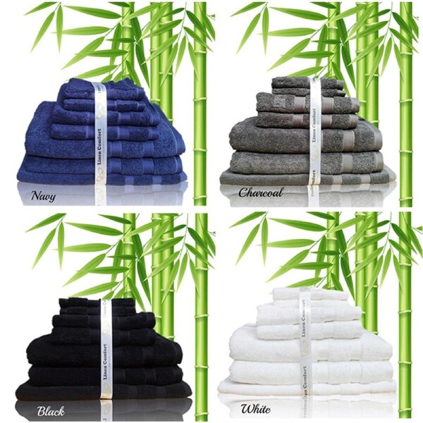 Luxury Gift Packed 7 Pieces Organic Bamboo Cotton Bath Towel 600GSM 4 Colors Hypo-Allergenic White