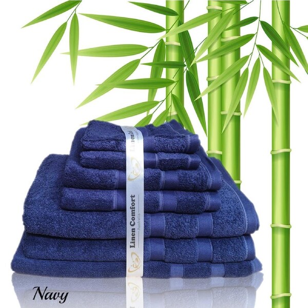 Luxury Gift Packed 7 Pieces Organic Bamboo Cotton Bath Towel 600GSM 4 Colors Hypo-Allergenic Navy