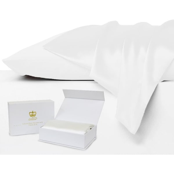 Set of 2 Luxor Crown Mulberry Silk Pillowcases-White