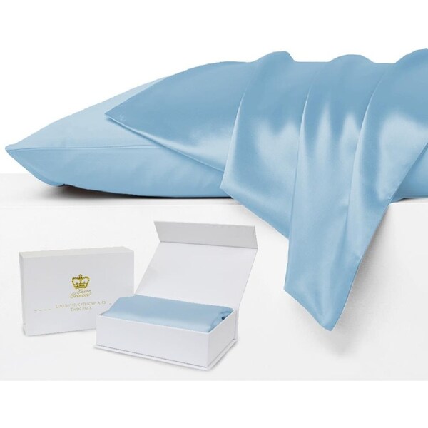 Set of 2 Luxor Crown Mulberry Silk Pillowcases-Sky