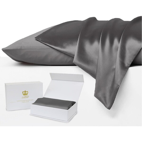 Set of 2 Luxor Crown Mulberry Silk Pillowcases-Grey