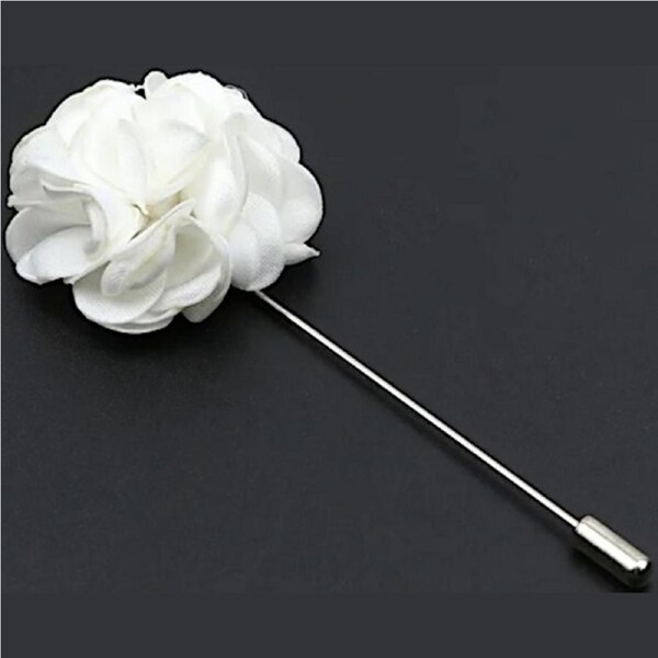 Lapel Pin White Flower Mens Suit Floral Corsage Brooch Wedding Bridal Party