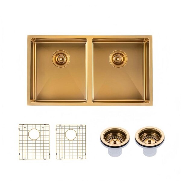 770*450*215mm Round Corner Stainless Steel Brushed Double Bowl Kitchen Sink
