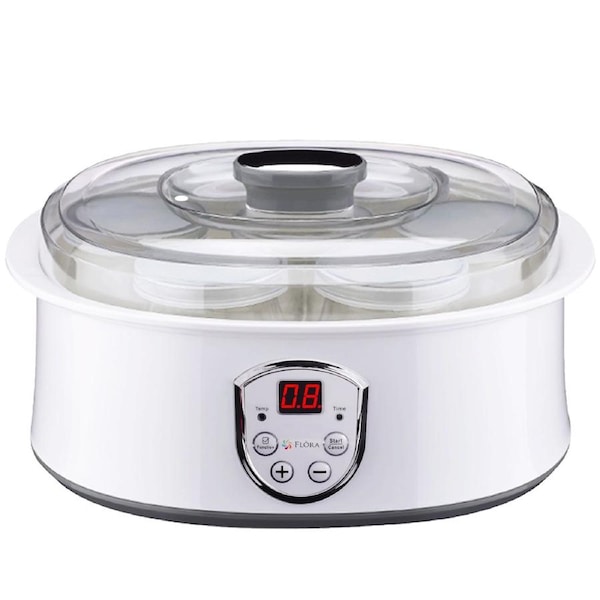 Flora Yoghurt Maker Machine-Electric Automatic Yogurt Making Machine-Large Capacity 1.5L with Natto Function7 Glass Jars-Home Organic Yogurt Incubator- Fermented Curd Maker-FL-YME-715