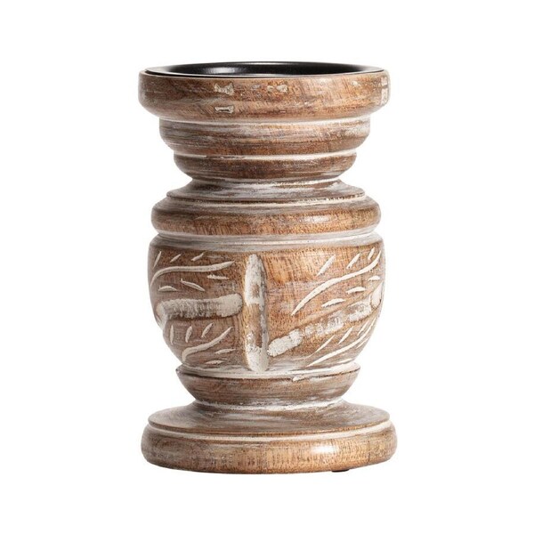 Willow & Silk Handmade 15cm Wood Carved Pillar Candle Holder