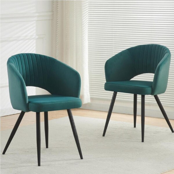 BRIBRION 2x Teal Green Upholstered Velvet Armchair Dining Chairs with Armrest Black Metal Legs For Living room Dinning room Cafe Restaurant