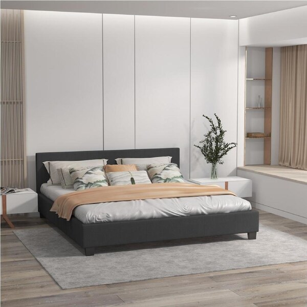 Milano Décor Sienna Luxury Bed Frame Base And Headboard Solid Wood Padded Fabric Charcoal / Single