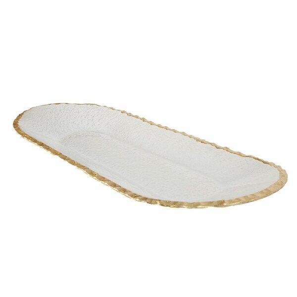Maine & Crawford Manley Handmade 43cm Gold Foil Edge Glass Oval Plate Clear