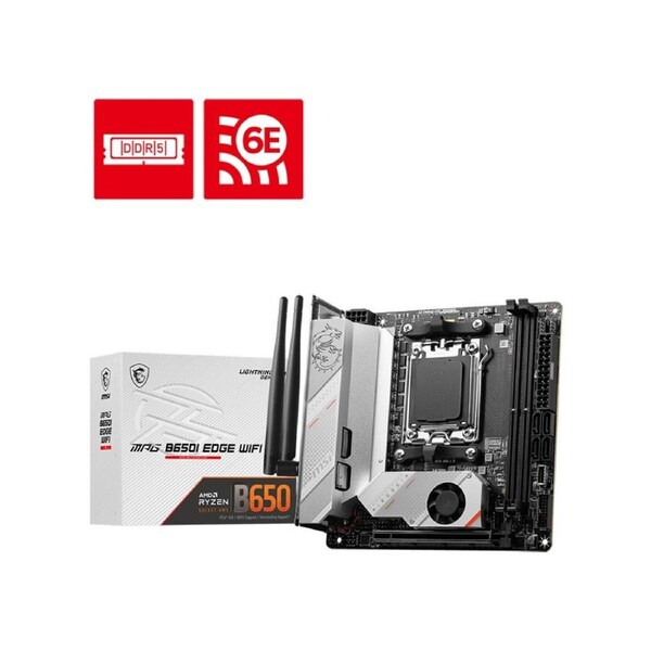 MSI MPG B650I EDGE WIFI AMD AM5 M-ITX Motherboard, 2x DDR5 ~64GB, 1x PCI-E x16, 2x M.2, 4x SATA, 2x USB2.0, 5x USB 3.2, 1x USB-C