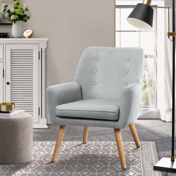 Oikiture Armchair Linen Accent Armchairs Tub Chairs Sofa Grey
