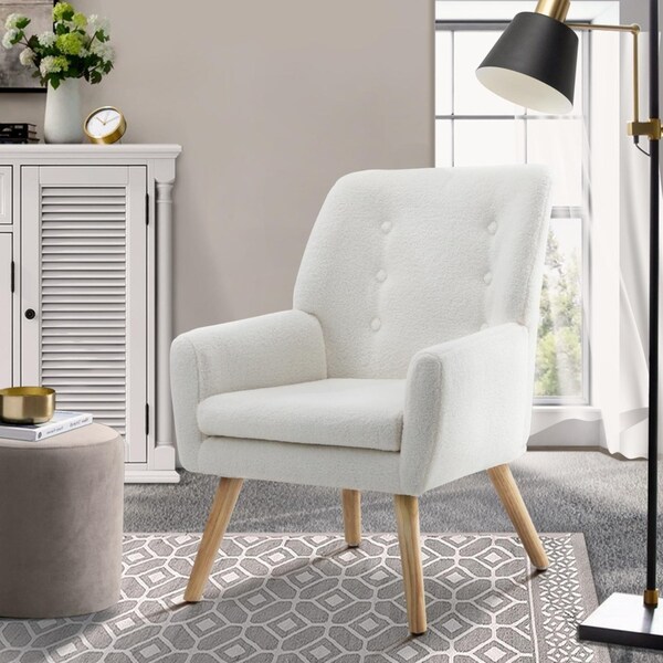 Oikiture Armchair Sherpa Accent Armchairs Tub Chairs Sofa White