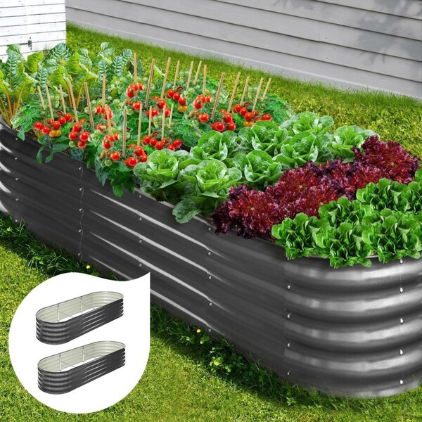 Livsip x2 Garden Bed 240X80X42CM Galvanised Raised Steel Instant Planter Oval