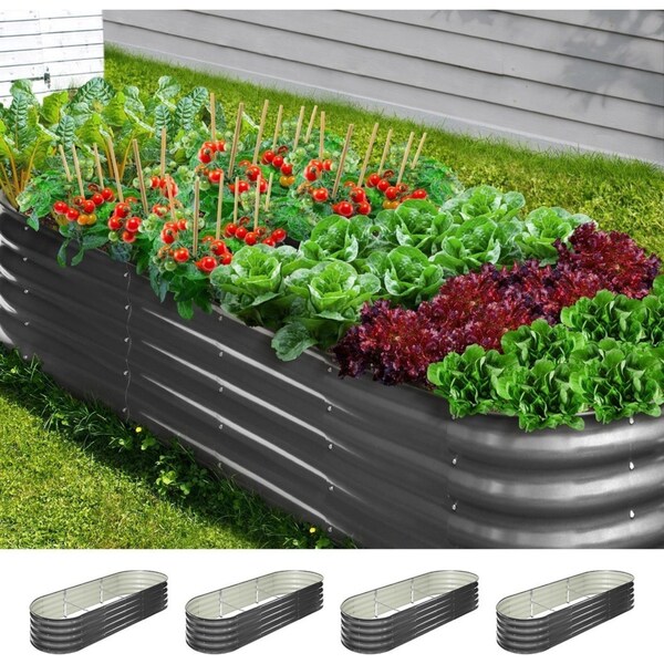 Livsip x4 Garden Bed 240X80X42CM Raised Galvanised Steel Instant Planter Oval