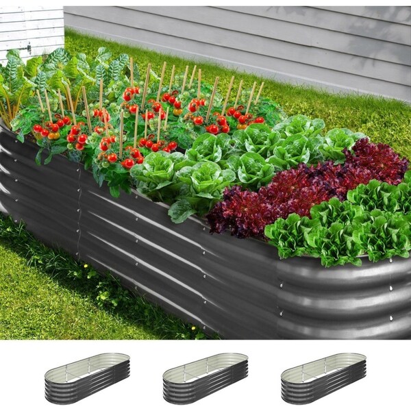 Livsip x3 Garden Bed 240X80X42CM Raised Galvanised Steel Instant Planter Oval