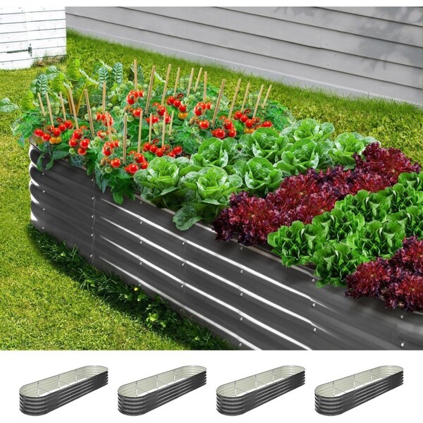 Livsip x4 Garden Bed Steel 320X80X42CM Galvanised Raised Instant Planter Oval