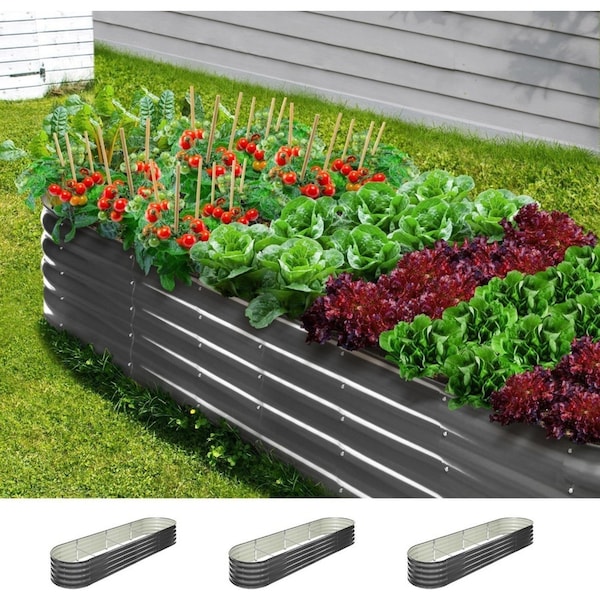 Livsip x3 Garden Bed 320X80X42CM Steel Galvanised Raised Instant Planter Oval